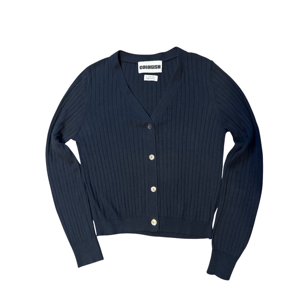 Colorush Black Ribbed Cotton Silk Cashmere‎ Cardigan XS